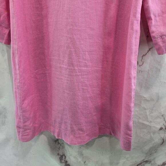 Anthropologie Dress Womens Small P Petite Pink Linen Popover Button Shift Mini - Picture 9 of 12